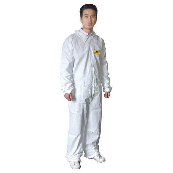 Condor 30C536 Collared Disposable Coveralls, M, White, Zipper