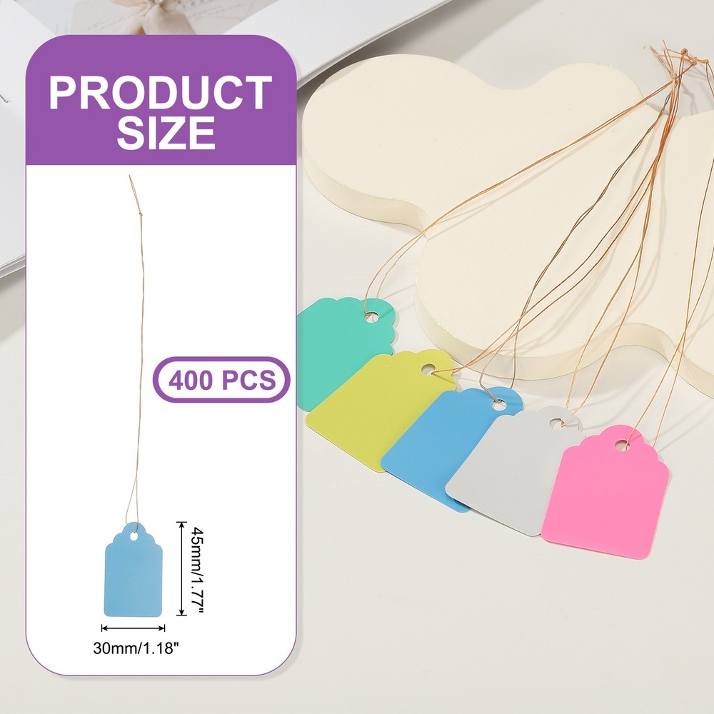 400Pack Price Tags with String, 30x45mm Plastic Tags, Blue