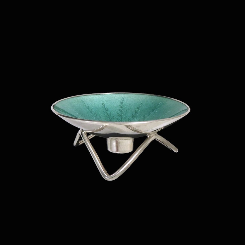 Eigil Jensen / A. Michelsen. Sterling Silver Candlestick with light green Enamel