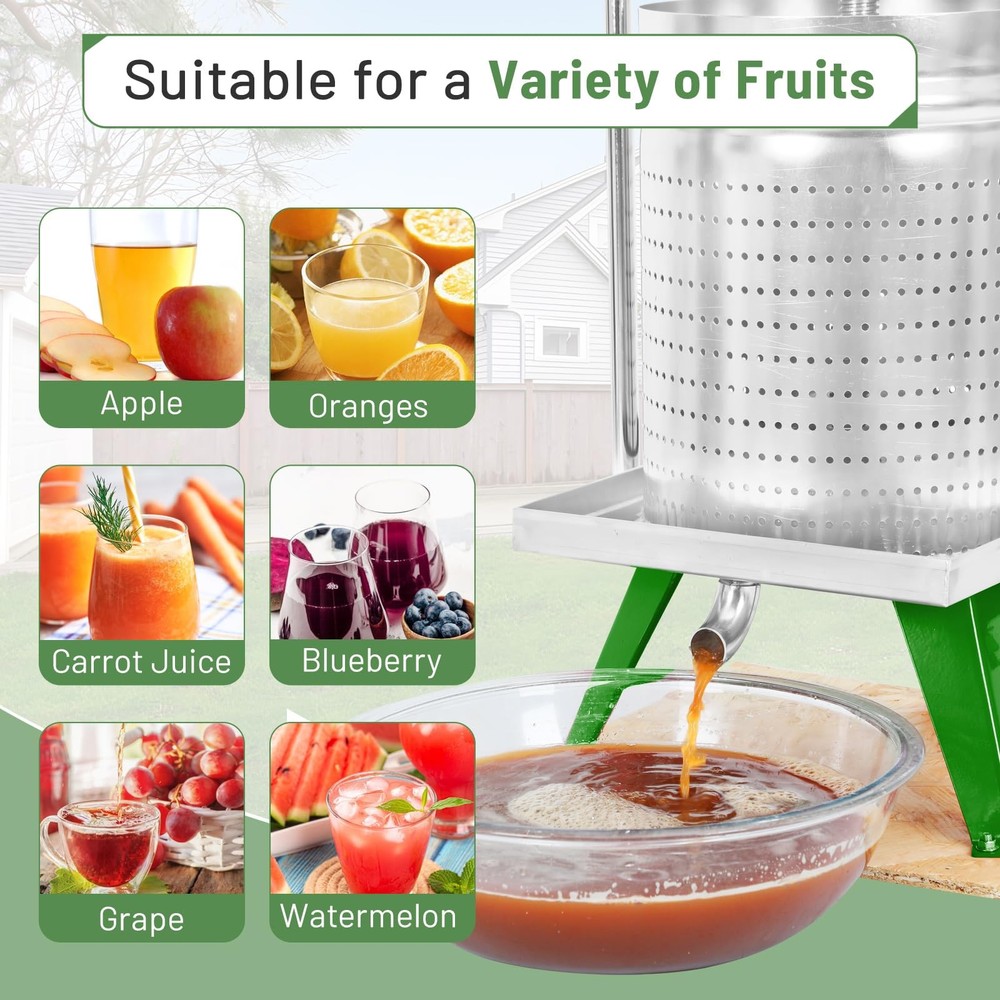 4 Gallon / 15L Fruit Press. All juice contact parts are AISI 304 Stainless St...