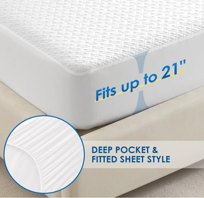 Queen Size Waterproof Mattress Protector, Cooling, Soft Breathable Cover