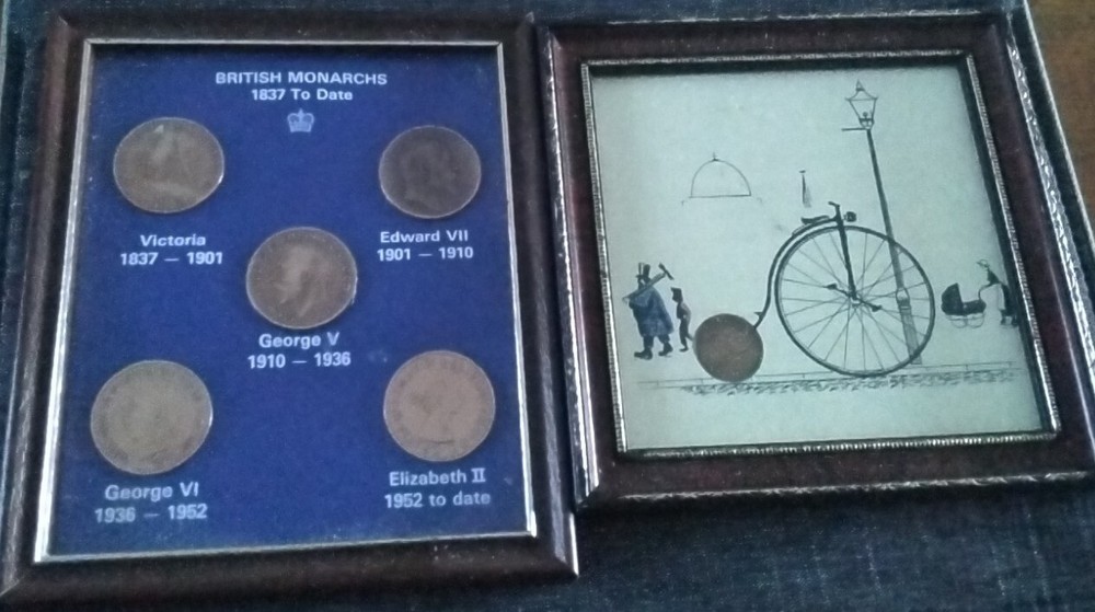 Framed Pennies Different Monarchs And Farthing Pennyfarthing Bundle