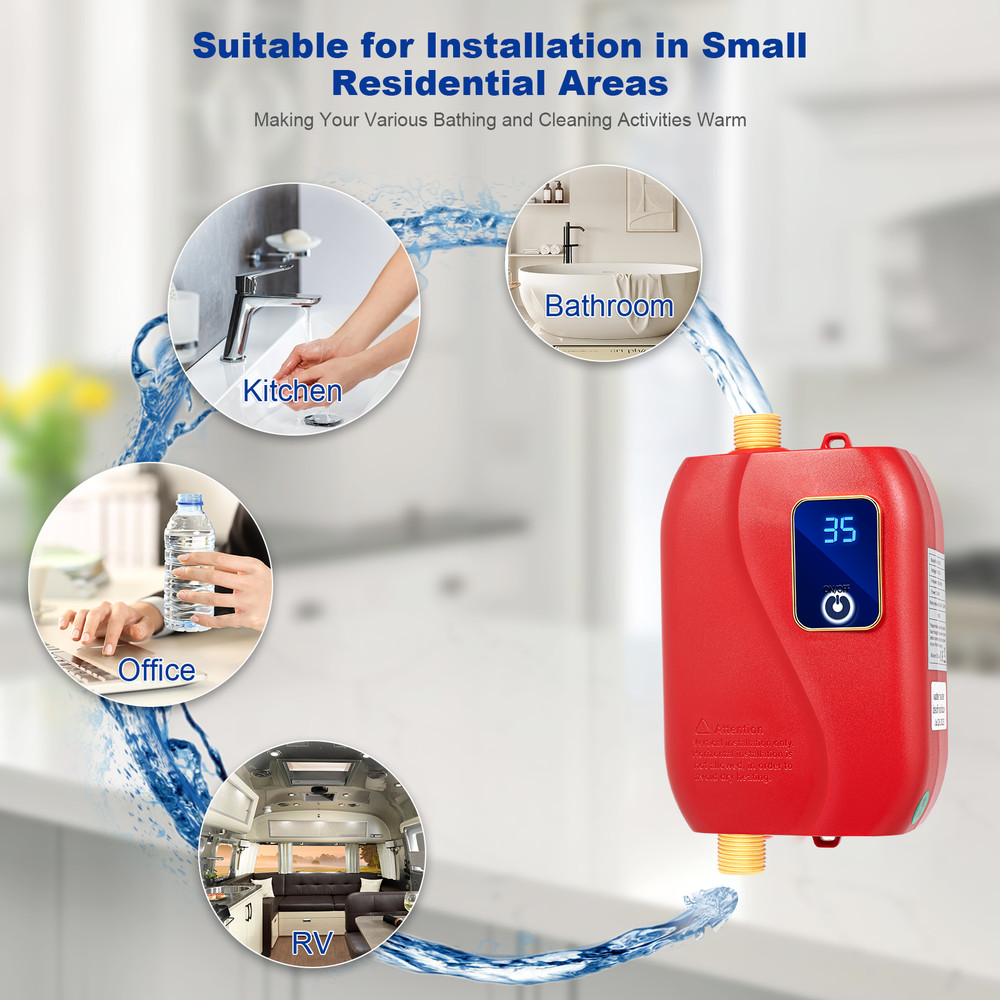 Portable 110V Instant Electric Tankless Hot Water Heater Shower Kitchen Bathroom