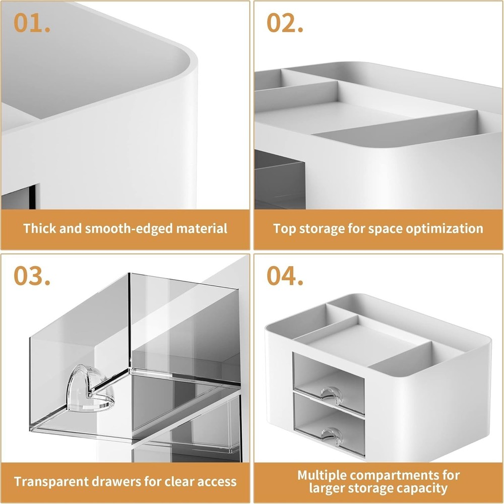 Multi-Functional White Plastic Pen Holder with Drawers for Tidy Workspaces