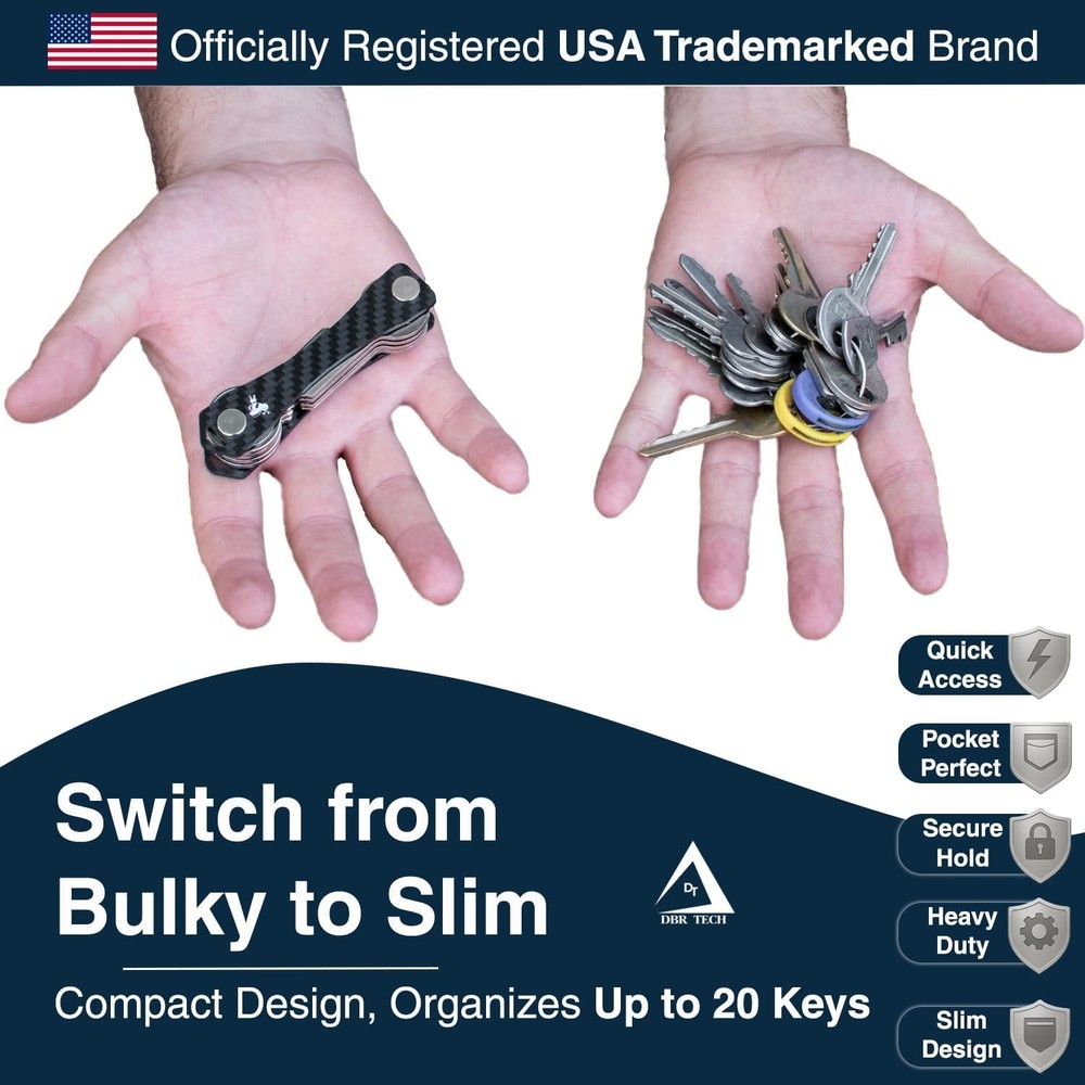 Compact Key Holder Carbon Fiber Multi-Key Organizer Slim Pocket Accessory