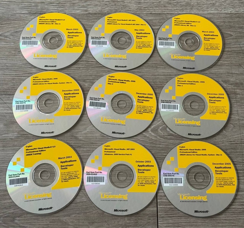 Lot of 24 Microsoft Visual Studio 6.0 .NET 2003 2005 MSDN Library CDs