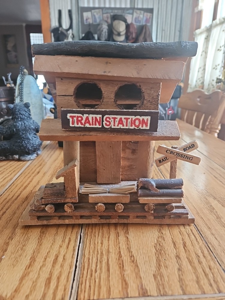 Train station wooden birdhouse