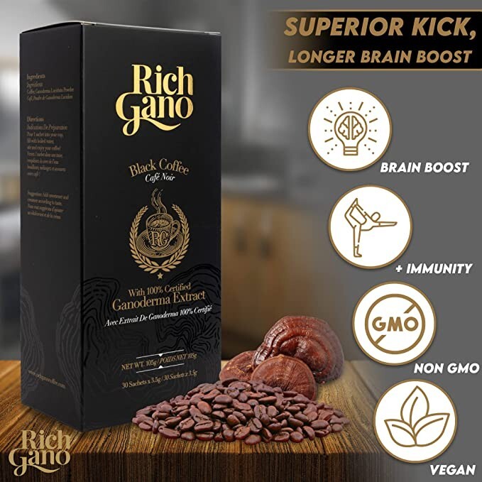 2 Boxes RICH GANO Gold Black Coffee Premium Gourmet Ganoderma Mushroom