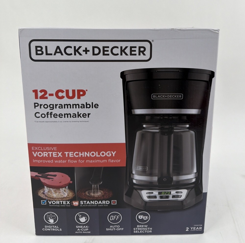 BLACK+DECKER 12-Cup Programmable Coffeemaker, Black, Vortex Technology Digital