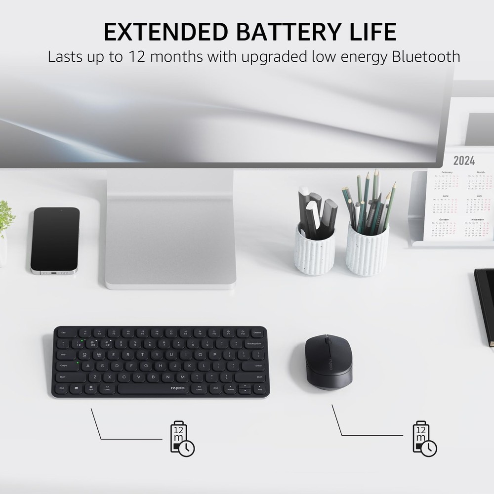9010M Multi-Device Keyboard, Mouse Combo, 2.4GHz, Bluetooth, 4 Devices, Silent