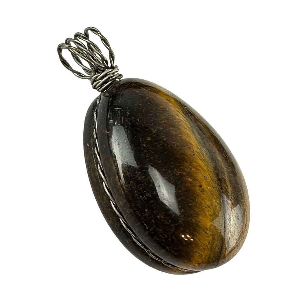 Hand Wrapped Tiger's Eye Teardrop Pendant