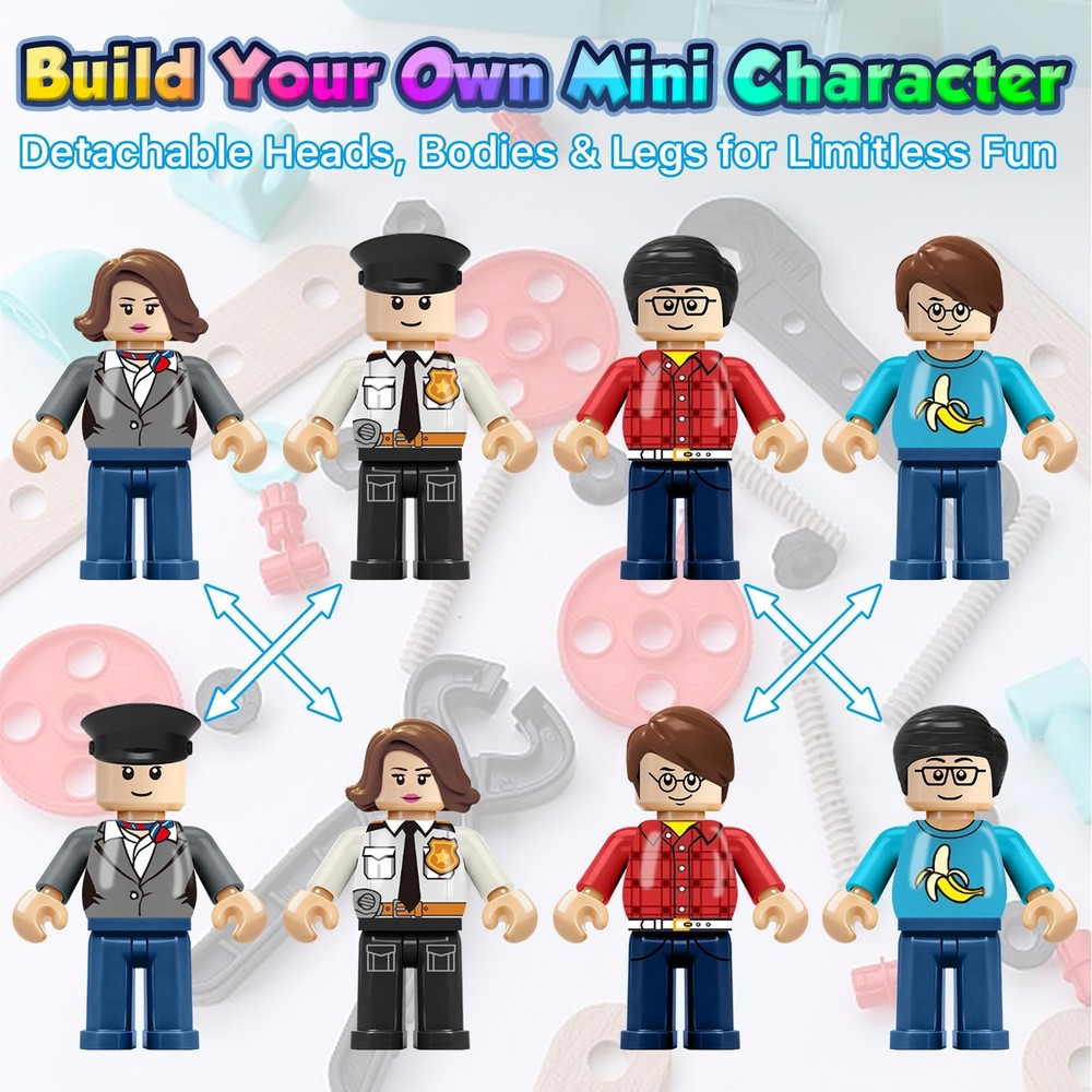 4BEE 24PCS Mini Figures Building Bricks, 1.77 inches, Multicolored
