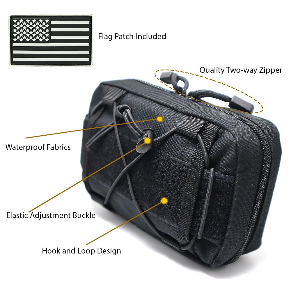 Tactical Molle Admin Pouch Compact Utility EDC Tool Bag with Shoulder Black