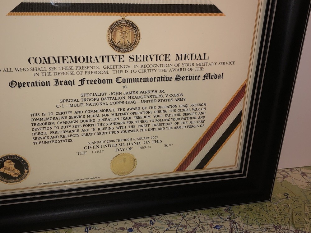 OPERATION IRAQI FREEDOM COMMEMORATIVE SERVICE MEDAL CERTIFICATE ~ Type 1