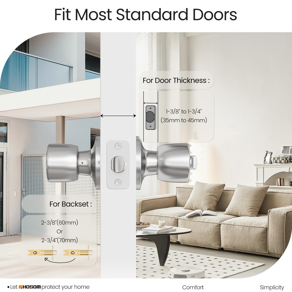 HOSOM Door Knobs with Lock and Key, Keyed Entry 2 Pack, Satin Nickel