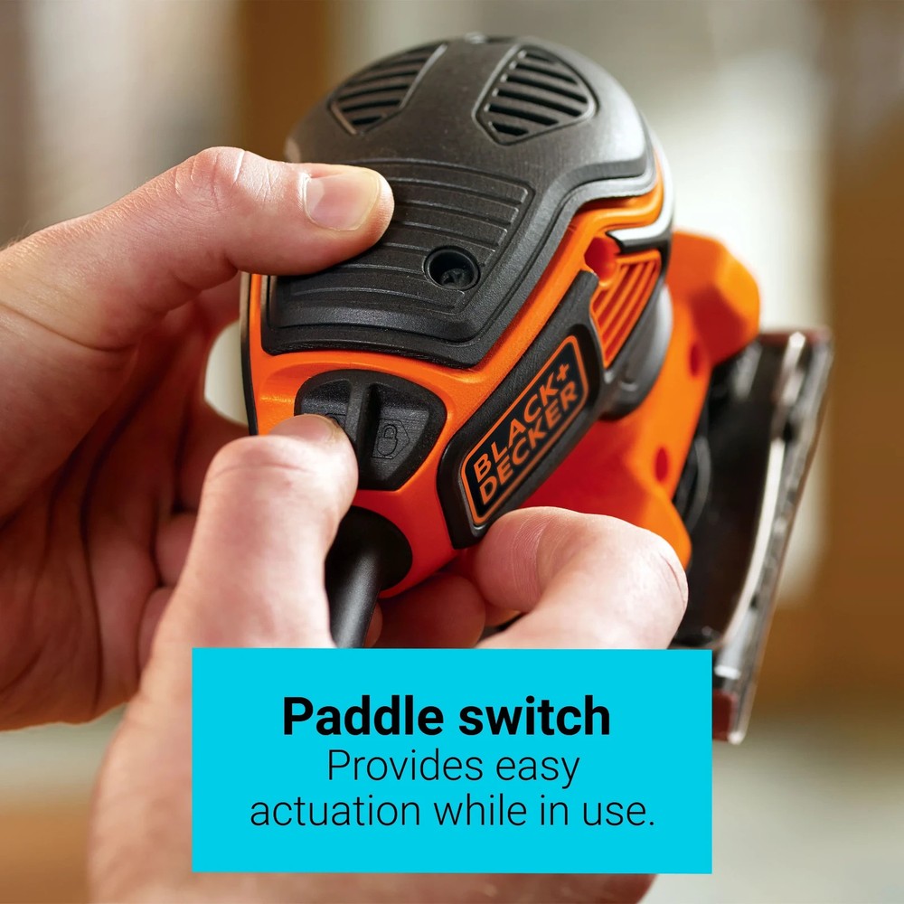 BLACK + DECKER BDEQS300 Orbital Sander 1/4 Sheet with Paddle Switch Actuation