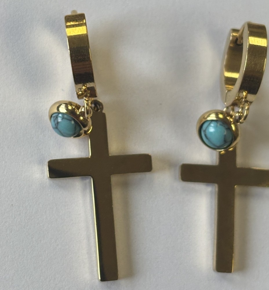 DIY Turquoise Gold Cross Earrings