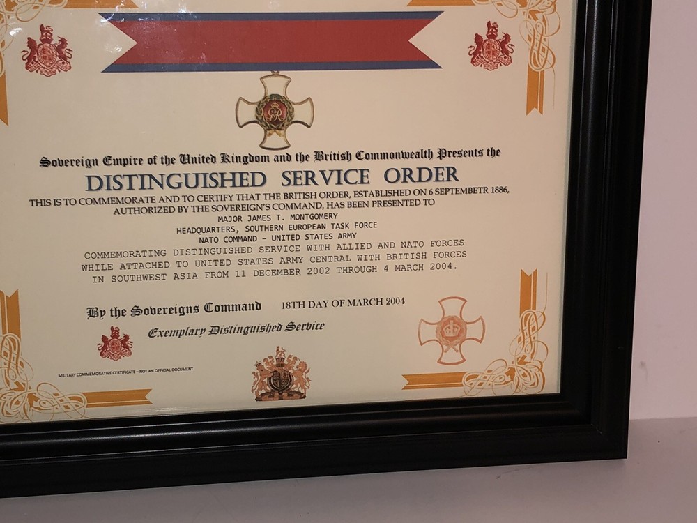 DISTINGUISHED SERVICE ORDER [UK] COMMEMORATIVE CERTIFICATE ~ Type 1