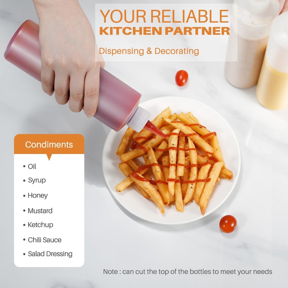Squeeze Bottles, 16oz Plastic Condiment Squeeze Bottles with Labels & Funnels...