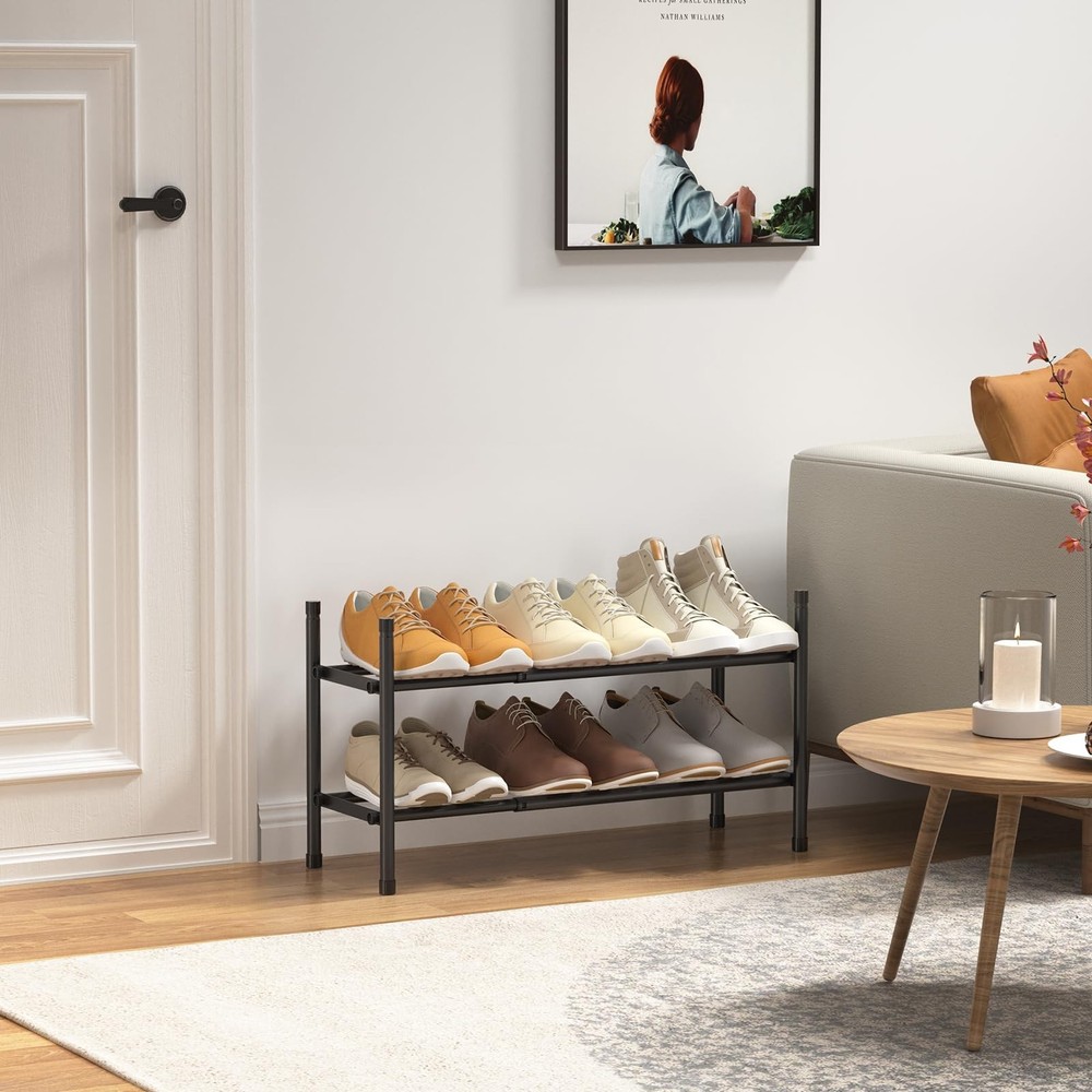 Expandable Shoe Rack, 2 Tier Shoe Rack for Closet, Stackable Adjustable Stand...