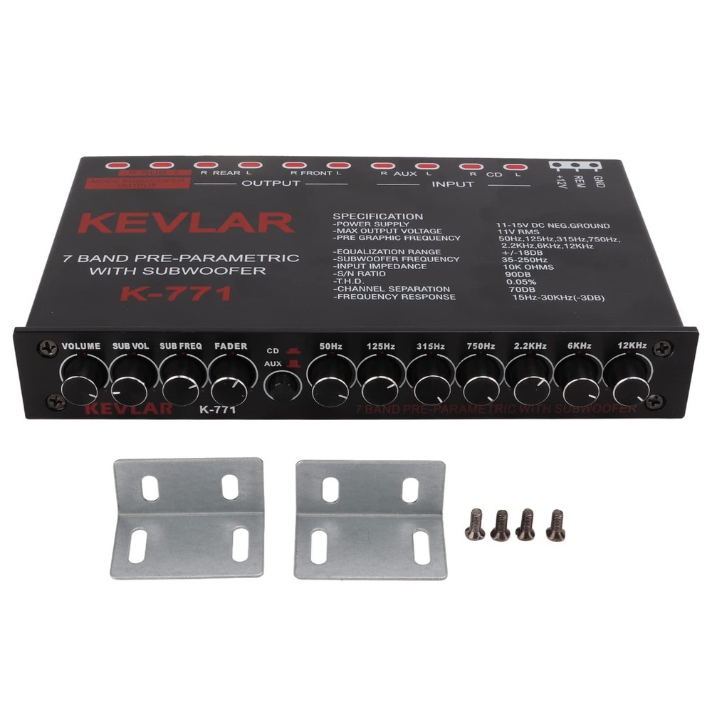 Car Audio Equalizer, Low Pass 7 Band Car Graphic Equalizer High Level Input EQ w