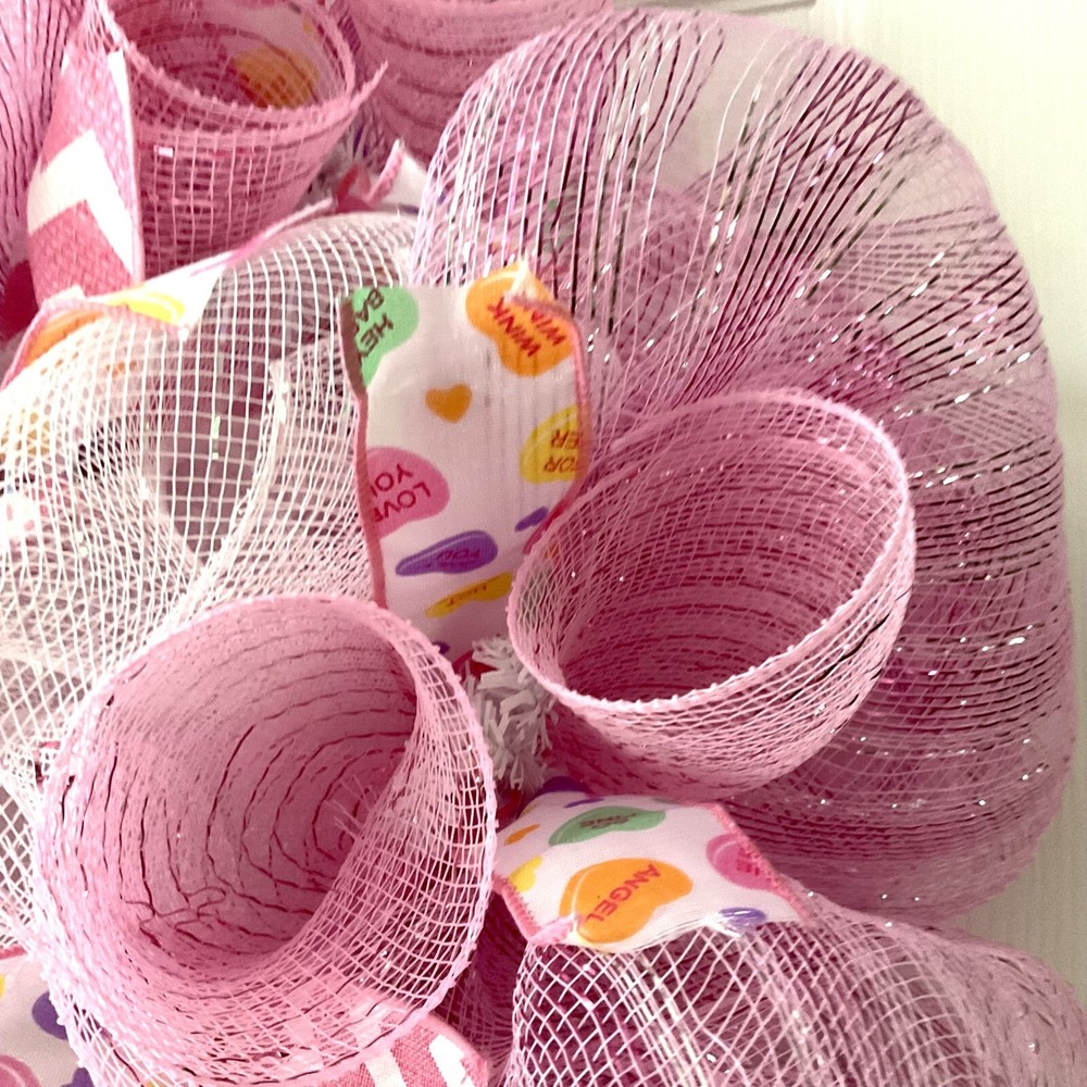 Conversation Hearts Valentines Day Wreath Handmade Deco Mesh