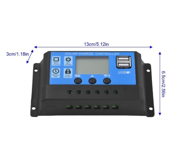 20A 12/24V Solar Panel Charge Controller USB LCD Display