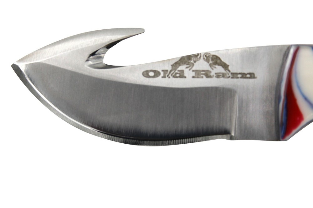 Old Ram Gut Hook Deer Skinner Fixed Blade Sharp Hunting Camping Knife w/ Sheath