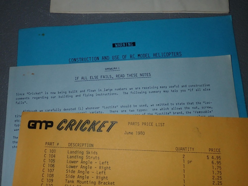 Gorham Cricket 25 RC Helicopter Assembly Instruction Manual