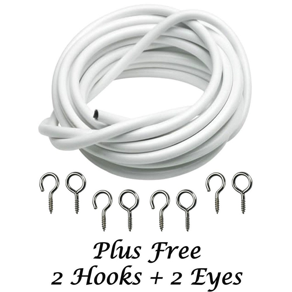 Optional Net Curtain Wire White Window Cord Cable With FREE HOOKS & EYES DIY