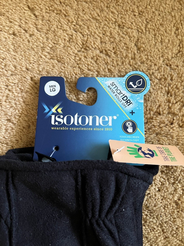 ISOTONER SMARTDRI MENS GLOVES LARGE TOUCH SCREEN COMPATIBLE BLACK