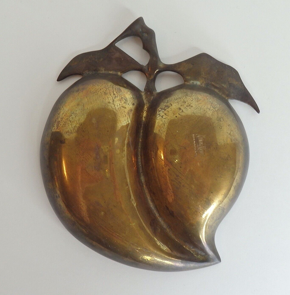 Neiman Marcus Solid Brass Chinese Peach Trinket Candy Dish Bowl EUC