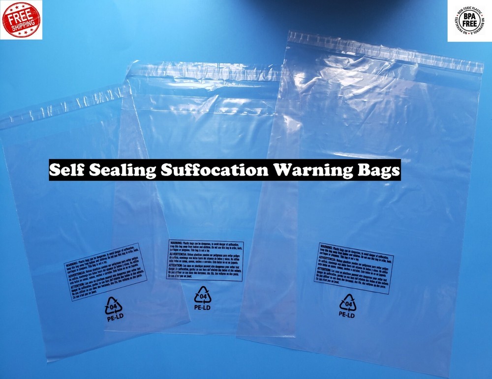 Poly Plastic Bags Suffocation Warning Clear Merchandise Apparel 1.5 mil Amazon