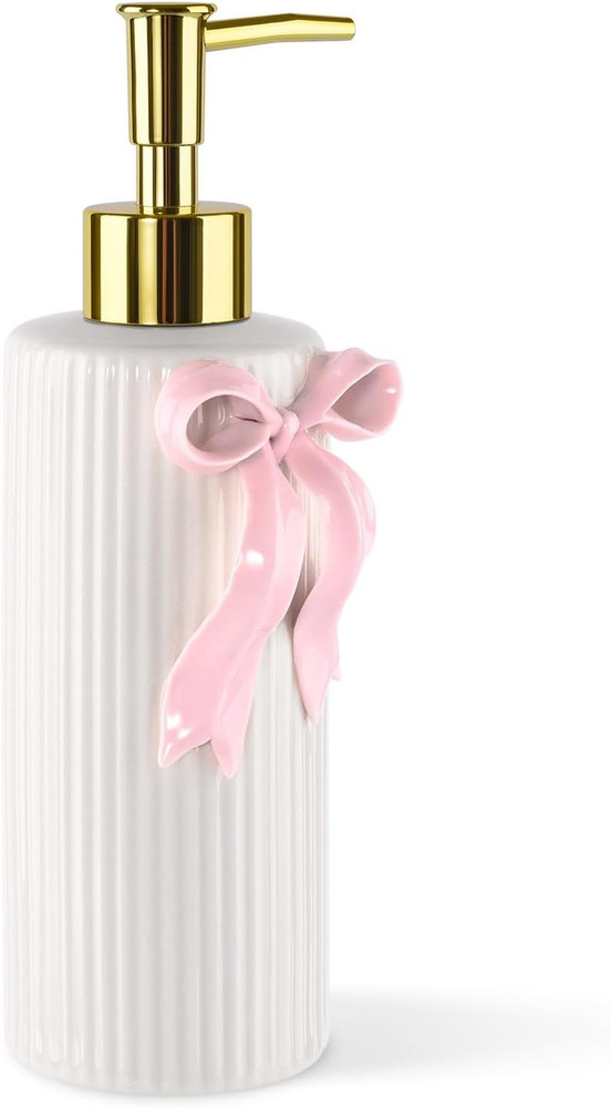 Handmade Ceramic Bow Soap Pump Dispenser Hand Lotion Liquid Dispenser Refillable