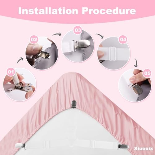 Bed Sheet Straps,4Pcs Non-Slip Elastic Fitted Sheet Straps,Adjustable A-white