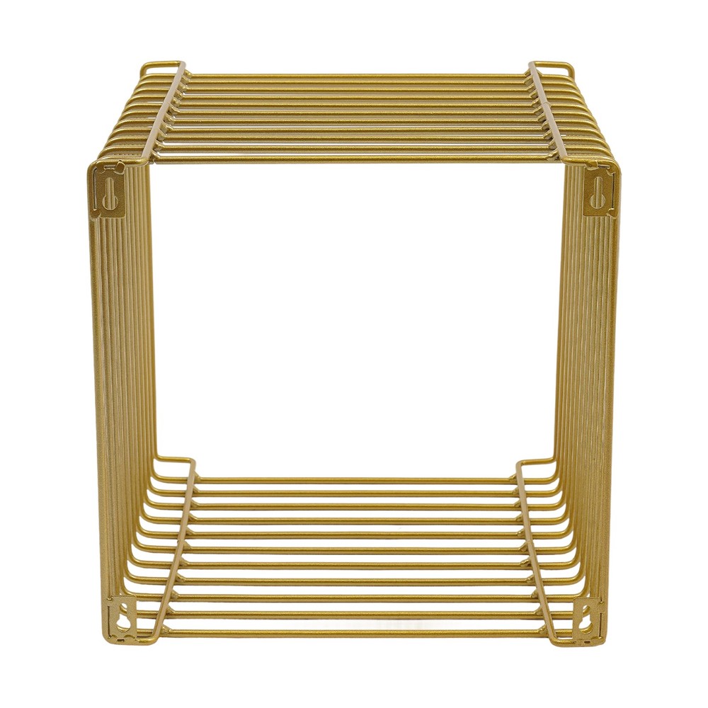 Vintage Golden Side Table, Square Geometry Side Table, Linear Metal End Table