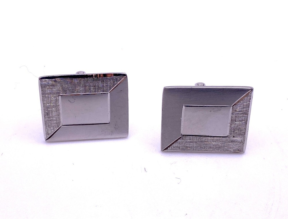 Sterling Silver Cufflinks Rectangular Brush Corner Bullet Back UnEngraved Marked