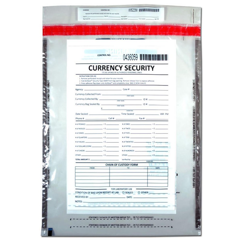 Evident 12x15" Currency Security Bag, 100 Pack #EV5502