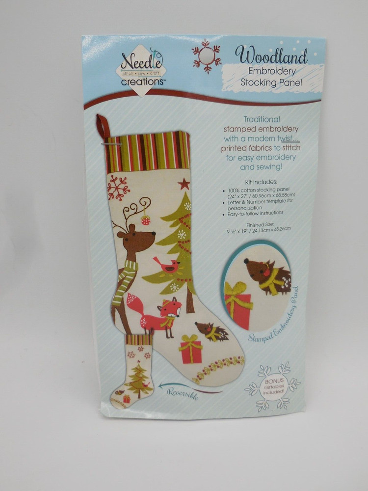 Needle Creations Woodland Embroidery Stocking Panel Kit NIP