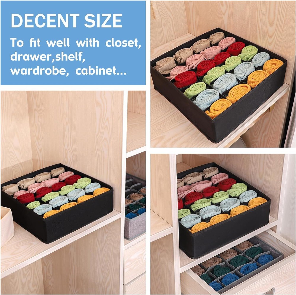Boudar Foldable Storage Cubes Drawer Underwear Organizer 24 Cell, Black