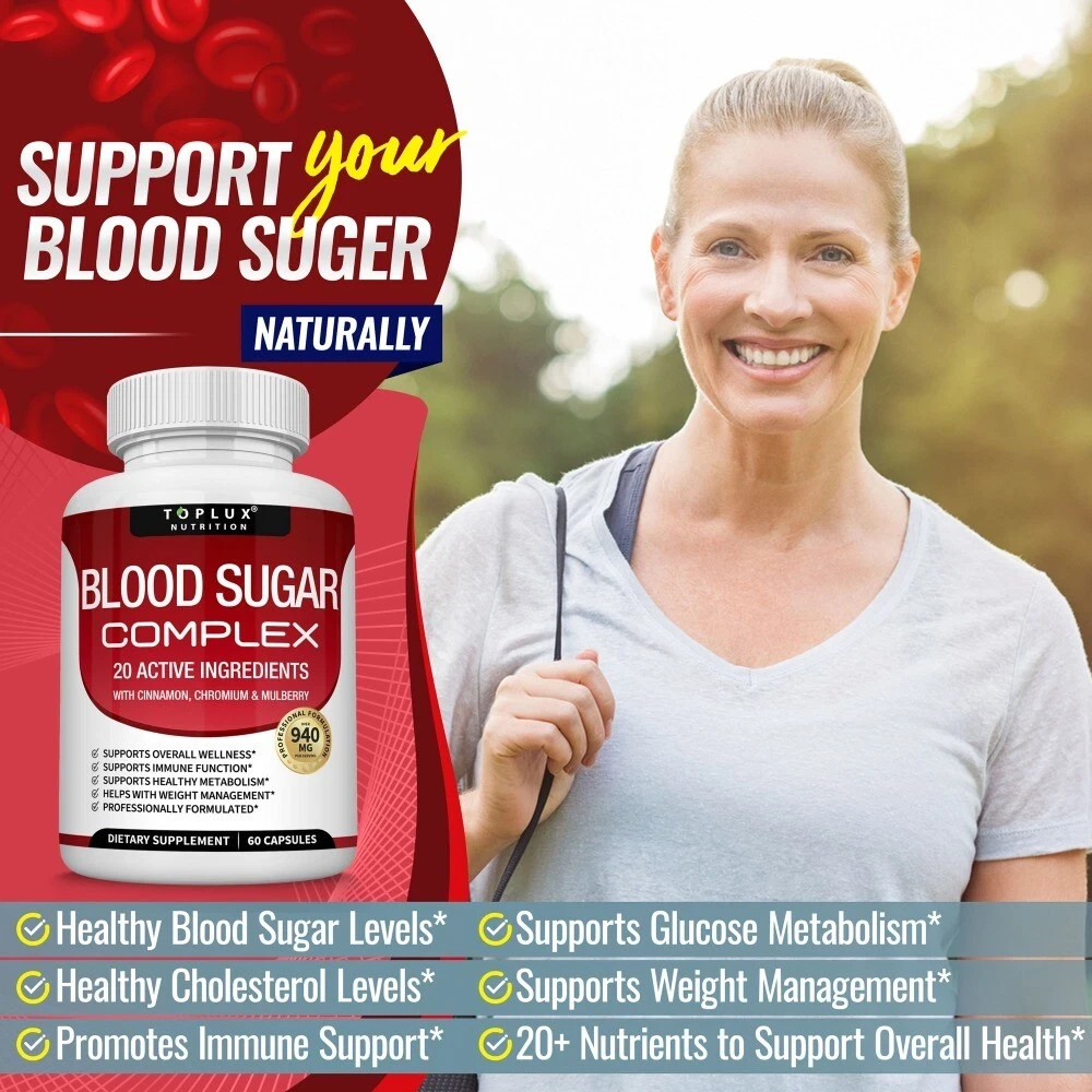 Blood Sugar Support | 20 Herbs Complex + ALA & Cinnamon | 60 Capsules