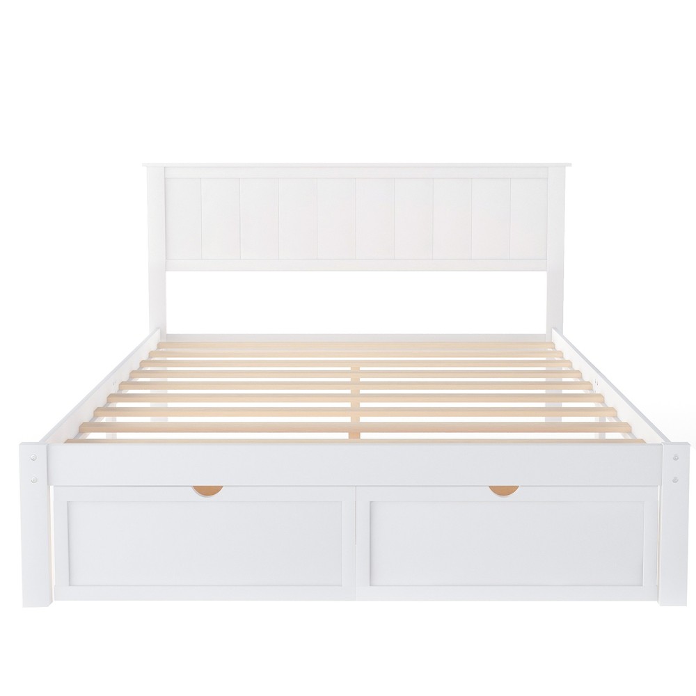 Full Size Platform Bed with Under-bed Drawers, White,Assembly required