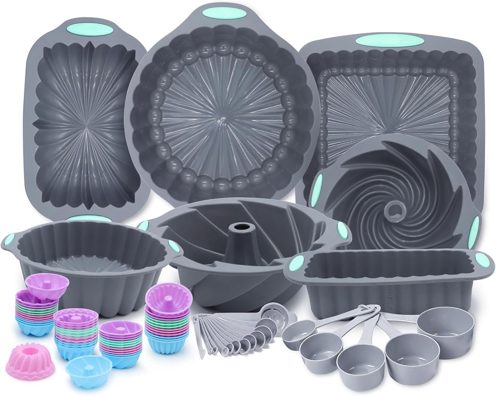 72-Piece Dishwasher Safe Silicone Bakeware Set - Flexible & Space-Saving