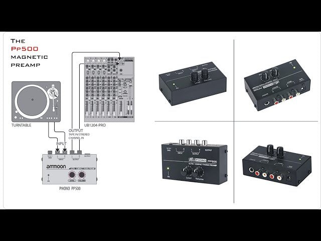 MR DJ PP500 Phono Turntable Preamp Input /TRS Output Stereo Knob Control Mini