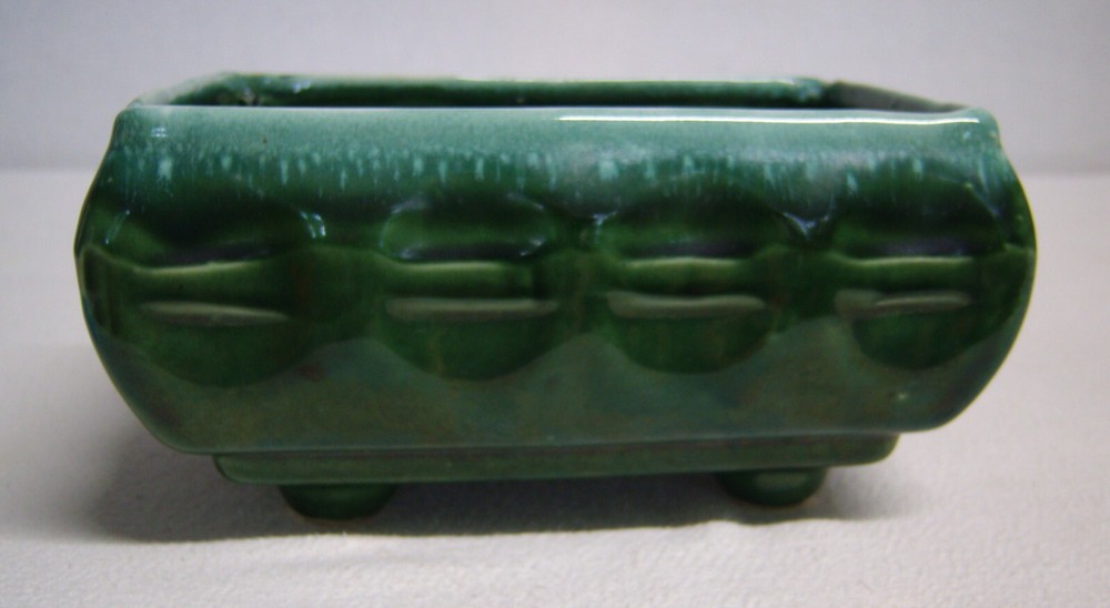 Vtg Cookson Pottery #557 Verigated Green Footed Planter Rectangular 7"x5"x4"