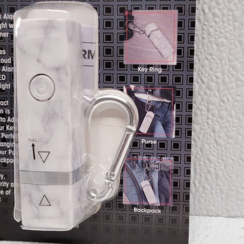 Securebrite Lipstick Alarm LED Light Keychain White Gray Marble Design