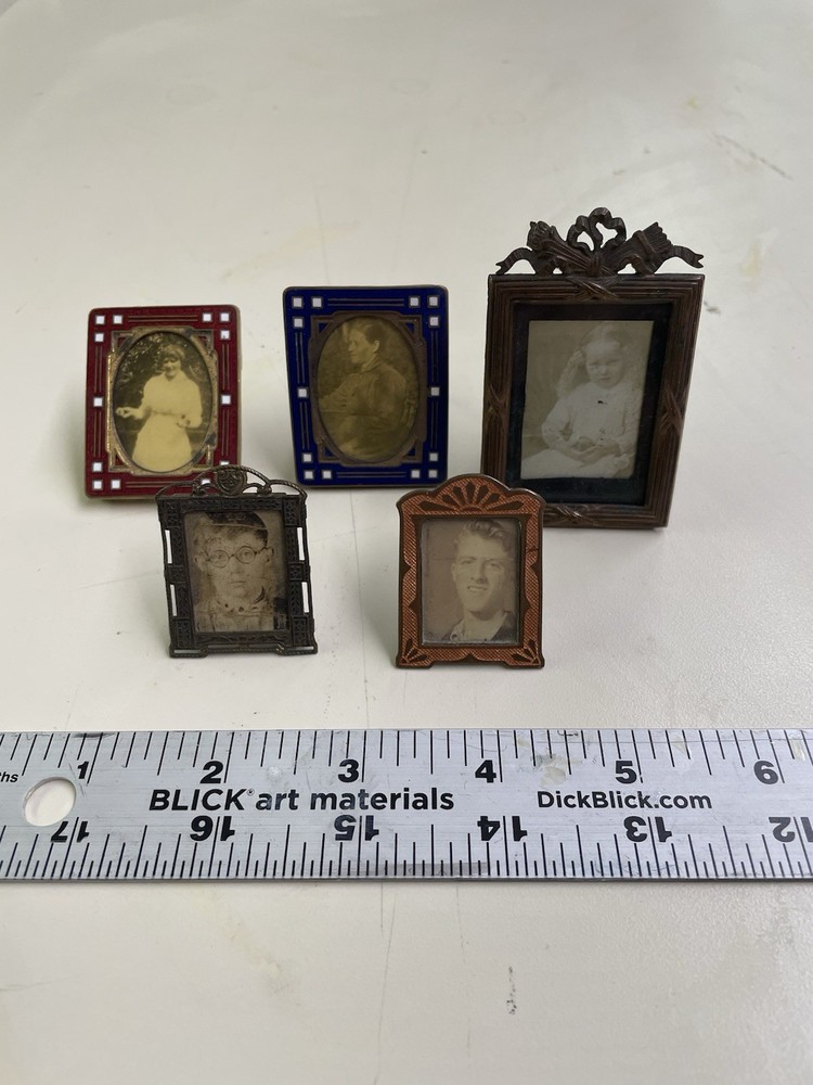 Five Vintage Enameled Metal Mini-frames.