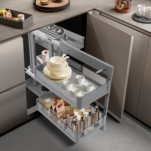 Blind Corner Pull Out Pantry Racks Left&Right Open Min Opening 14.57" W/4 Basket