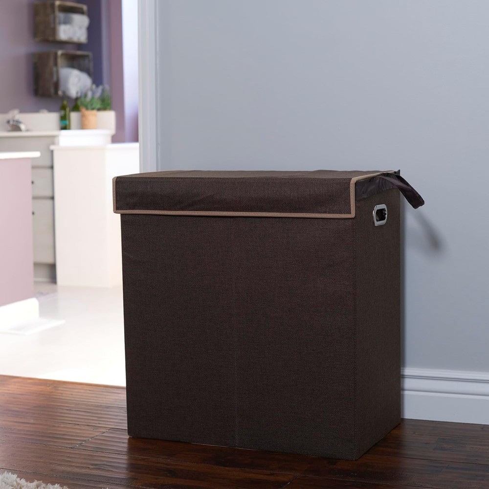 Double Laundry Hamper with Lid, Two Compartments for Easy Sorting with Remova...