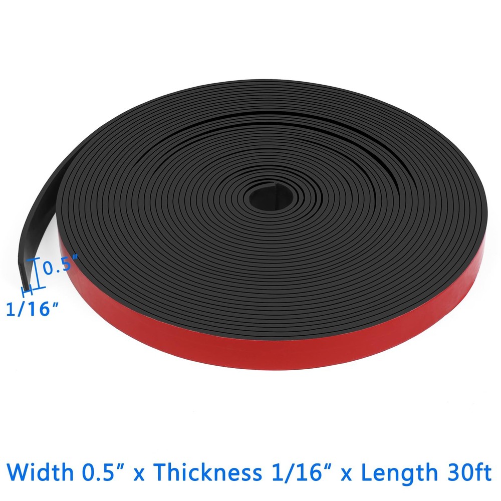 Adhesive Solid Rubber Strips, 1/2" Wide x 1/16" Thick x 360" Long Self Stick ...